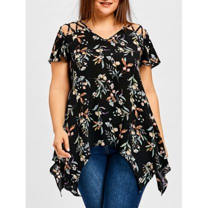 Plus Size Floral Handkerchief T-shirt - Black