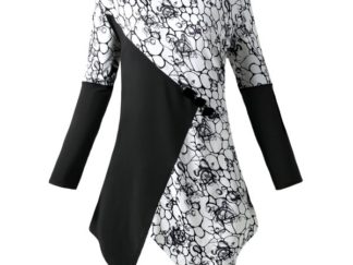 Plus Size Floral Panel Two Tone Top - White and Black