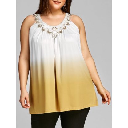 Plus Size Sequin Ombre Color Tank Top - Sun Yellow