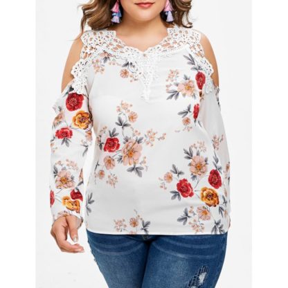 Plus Size Crochet Cold Shoulder Blouse - White