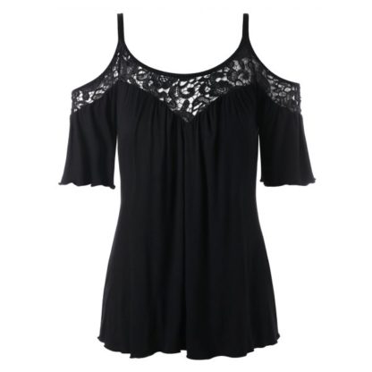 Plus Size Cold Shoulder Lace Insert Blouse