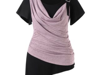 Plus Size Cow Neck Asymmetric T-shirt - Pink