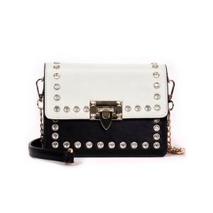 Faux Diamond Inlaid Vintage Pattern Chain Crossbody Bag - White