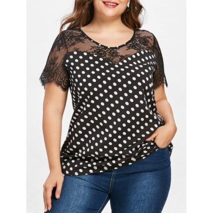 Plus Size Vintage Polka Dot T-shirt - Black and White