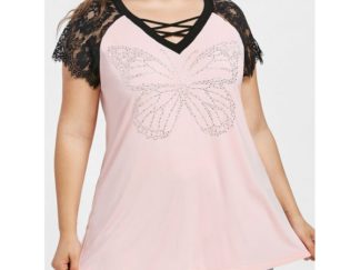 Caged Plus Size Butterfly T-shirt - Light Pink