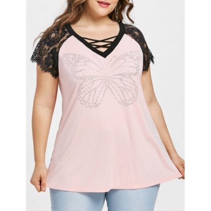 Caged Plus Size Butterfly T-shirt - Light Pink