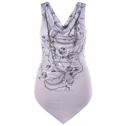 Plus Size Cowl Neck Tank Top with Chains - Colormix - Image 5
