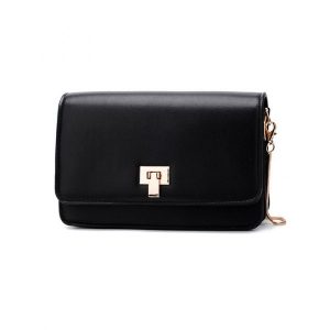 Chain Minimalist Flap Crossbody Bag - Black