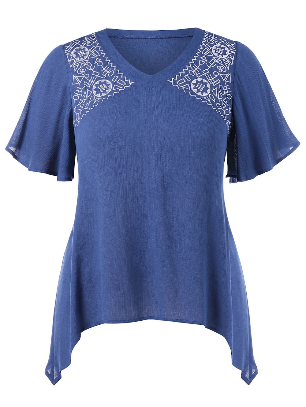 Plus Size Flutter Sleeve V-neck T-shirt - Blue - Big and Sexy Sportswear