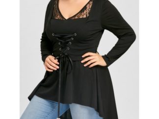 Plus Size Lace Up High Low Top