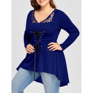 Plus Size Lace Up High Low Top - Blue