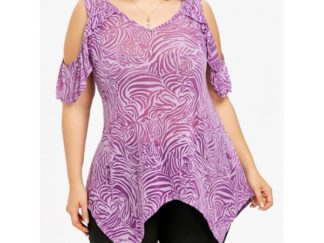 Plus Size Flounced Cold Shoulder T-shirt - Purple