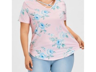 Cutout Floral Plus Size Tee