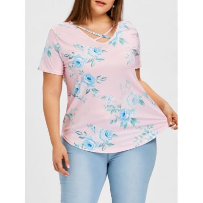 Cutout Floral Plus Size Tee