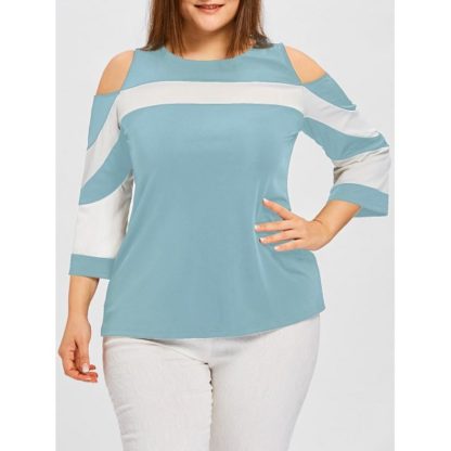 Plus Size Color Block Cold Shoulder Tee