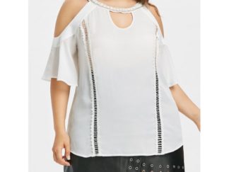 Plus Size Faux Pear Neck T-shirt - White