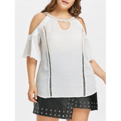 Plus Size Faux Pear Neck T-shirt - White