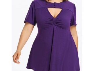 Plus Size Cut Out Swing T-shirt - Purple