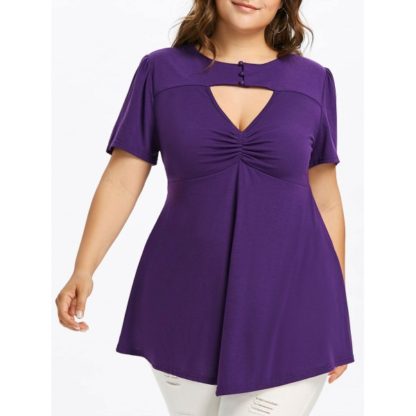Plus Size Cut Out Swing T-shirt - Purple
