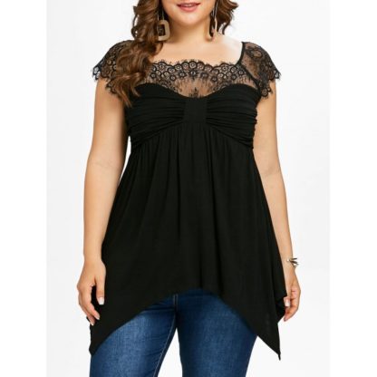 Plus Size Bow Bust Handkerchief T-shirt