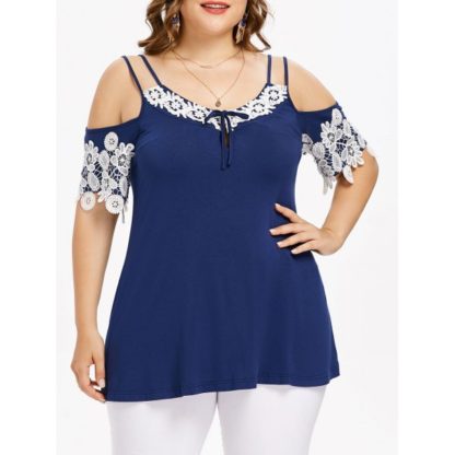 Plus Size Double Strap Flare Blouse - Deep Blue