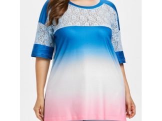 Plus Size Lace Insert Ombre T-shirt