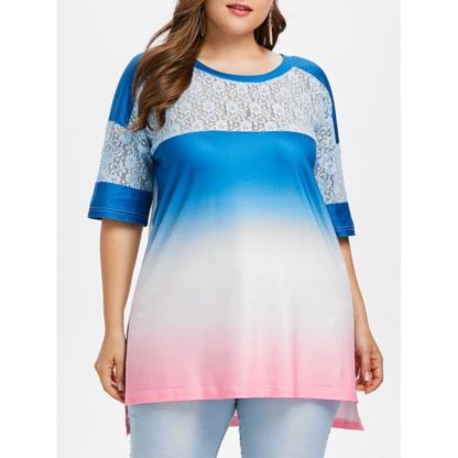 Plus Size Lace Insert Ombre T-shirt