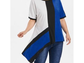 Color Block Plus Size Asymmetrical T-shirt - Black