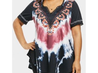 Plus Size Tie Dye V Neck T-shirt