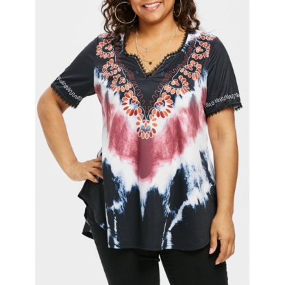 Plus Size Tie Dye V Neck T-shirt