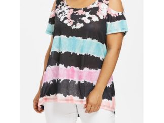 Color Block Plus Size Cold Shoulder T-shirt