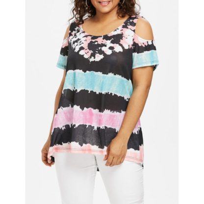 Color Block Plus Size Cold Shoulder T-shirt