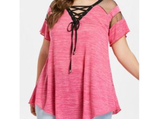 Criss Cross Plus Size Asymmetrical T-shirt - Watermelon Pink