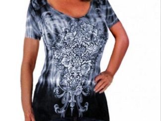 Fashion Casual Crewneck Short Sleeve Floral Print T-shirt - Purple