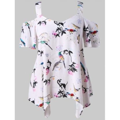 Plus Size Cold Shoulder Birds Print T-shirt - Image 3