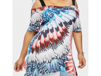 Asymmetrical Feather Plus Size T-shirt - Cobalt Blue