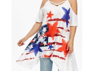 Plus Size Lattice Front Cold Shoulder T-shirt