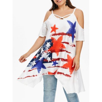 Plus Size Lattice Front Cold Shoulder T-shirt