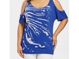 Plus Size Ring Details Cold Shoulder T-shirt - Blueberry