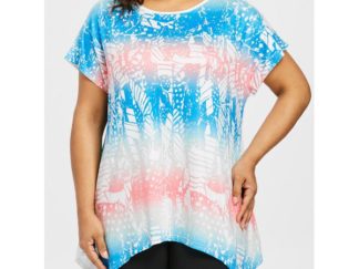 Round Neck Plus Size Abstract Print T-shirt