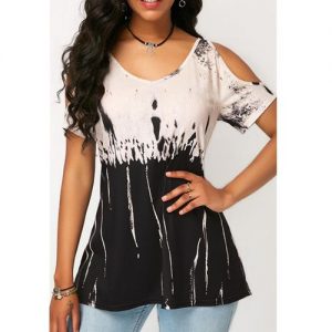 Plus Size Women Fashion Print Short-Sleeved T-Shirt Sexy Strapless Loose Tank Top - Beige