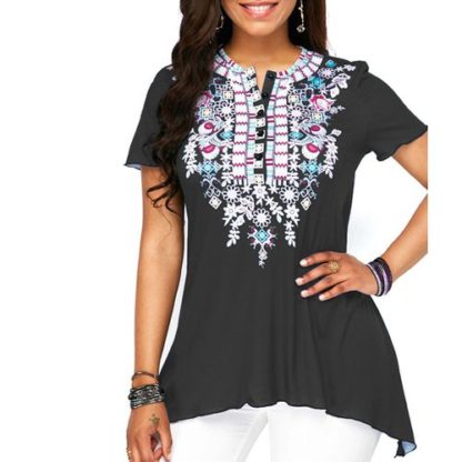 Women Short Sleeve Print Plus Size T Shirt Casual