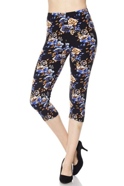 Indigo Orange Floral Plus Size Capris