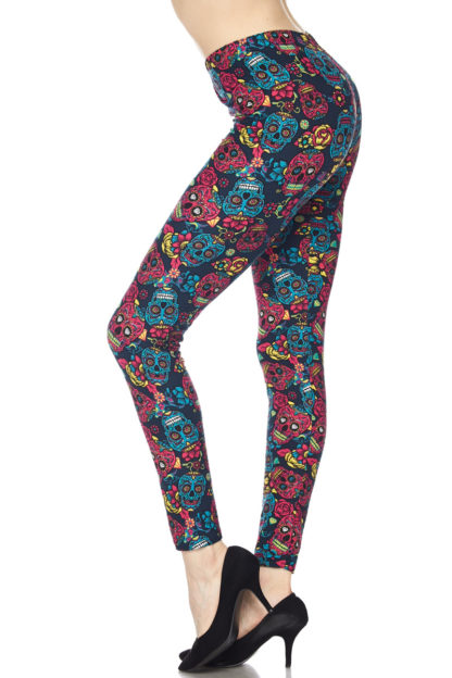 Red and Blue Sugar Skull Plus Size Leggings - 3X-5X - Image 4