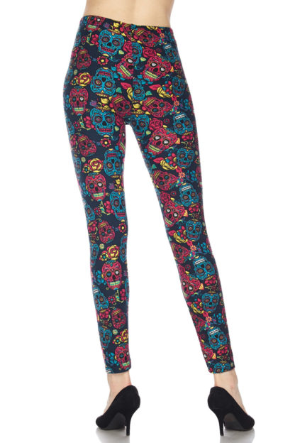 Red and Blue Sugar Skull Plus Size Leggings - 3X-5X - Image 3