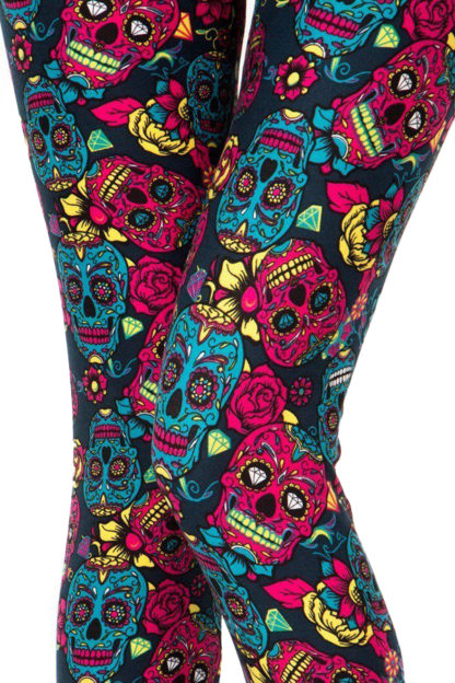 Red and Blue Sugar Skull Plus Size Leggings - 3X-5X