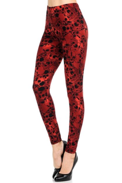 Red Layers of Skulls Plus Size Leggings - 3X-5X