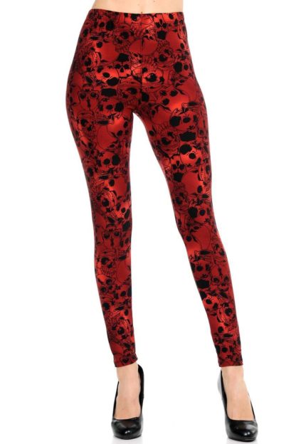 Red Layers of Skulls Plus Size Leggings - 3X-5X - Image 3
