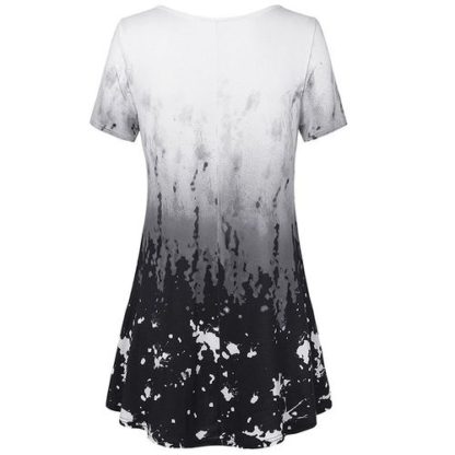 V Neck Short Sleeve A Line Curved Hem Tie Dye Business Casual Dressy Tunic Blouse