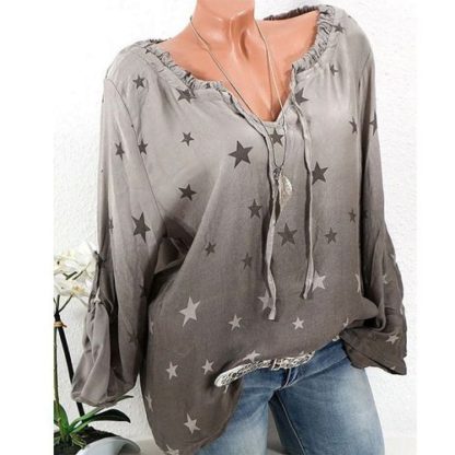 Long Sleeve Tee Shirt Stars Print Loose
